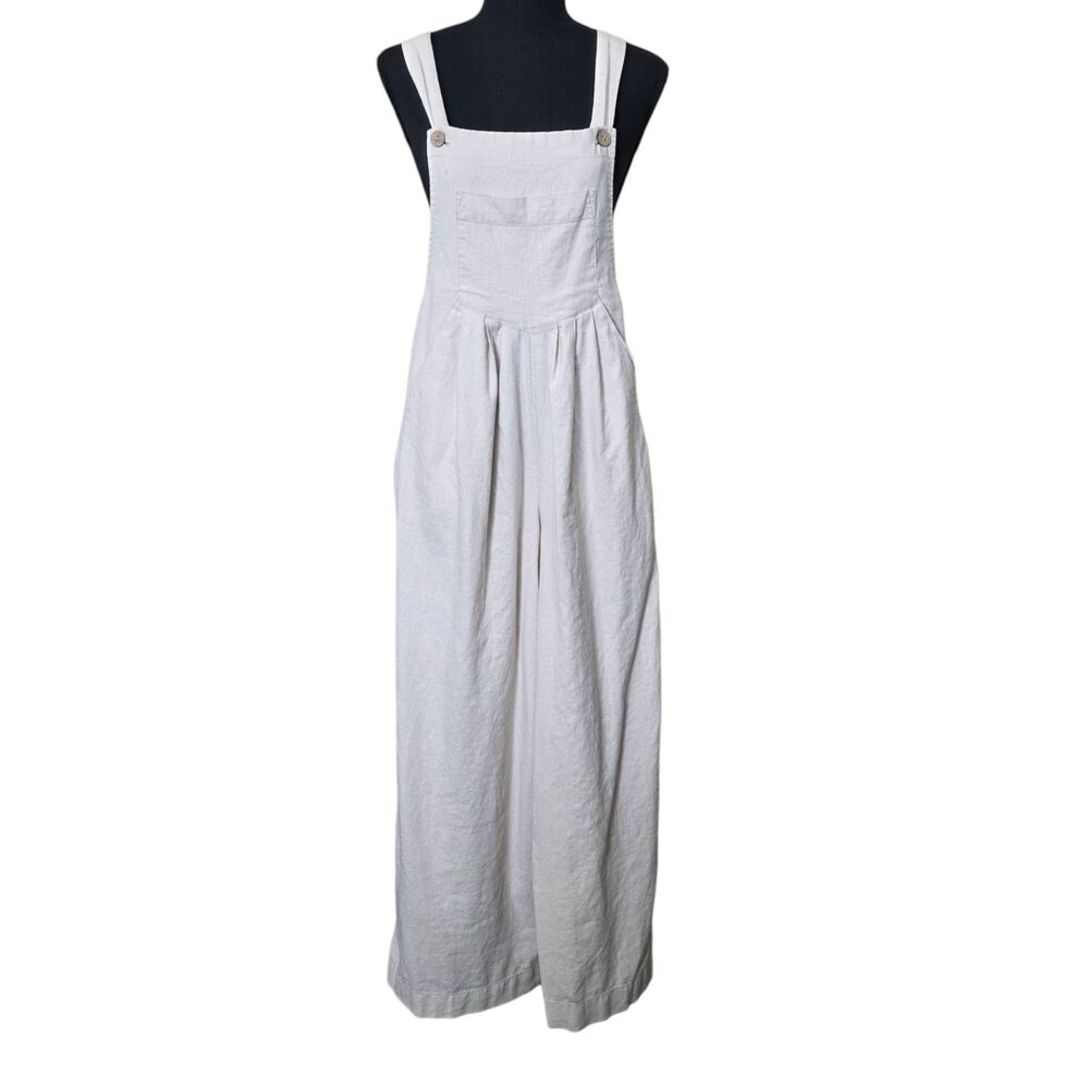Beige Natural Wide Leg Overalls Jumpsuit Women’s Small
